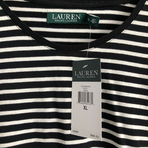 NWT Lauren Ralph Lauren Black White Stripe Long Sleeve - Picture 2 of 4